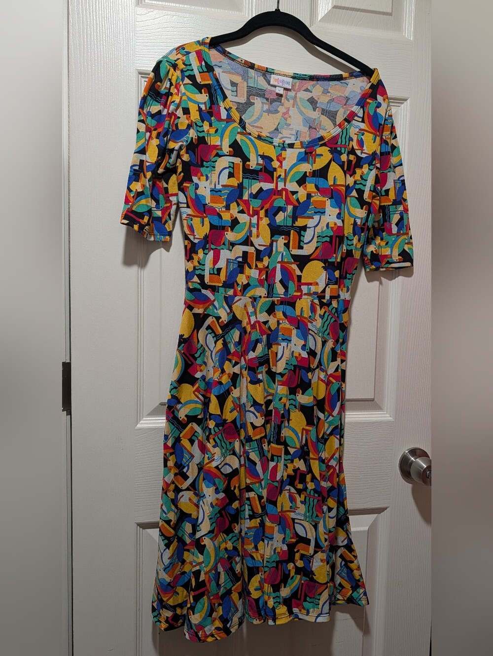 Multicolor Tropical Bird Print Fit-and-Flare Dress